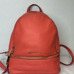 Michael Kors Rhea Mini Coral Leather Backpack – Good Used Condition